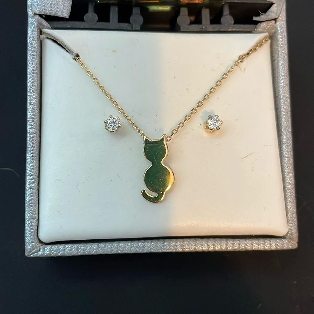 Kitty Cat pendant with necklace and earrings